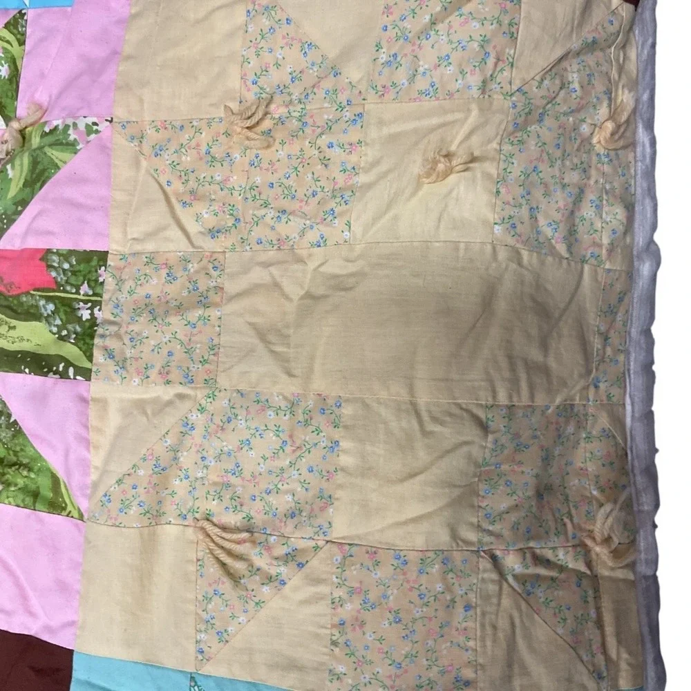 Vintage Handmade‎ Bears Paw Patchwork Quilt 1940s-1950s Cotton Hand-Tied Full Sz